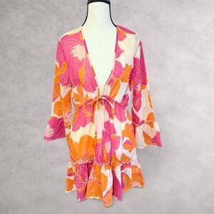 Club Z Collection Floral Pink and Orange Cover-Up